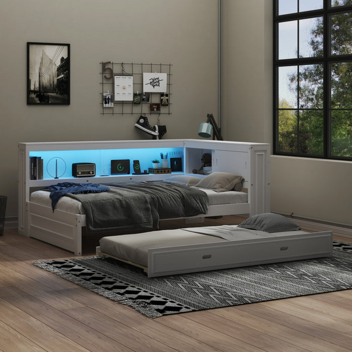 Diana Wood Full Daybed With Storage Shelves, Usb, Led - White 