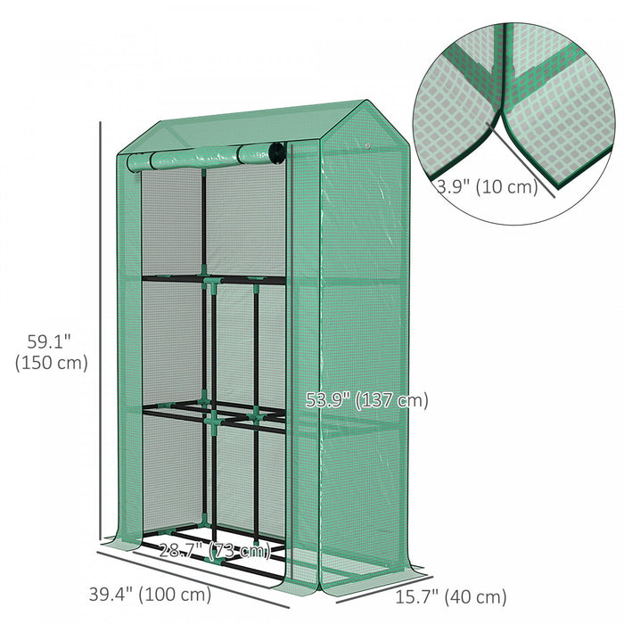 Outsunny Mini Greenhouse With 3 Tier Shelves, Roll-up Door, Green