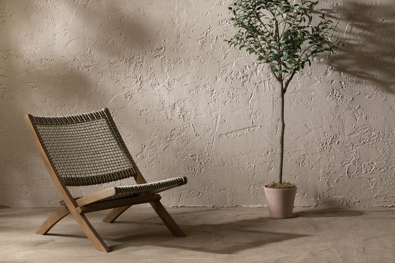 Agave Wood Woven Rope Lounge Chair – Beige/Natural