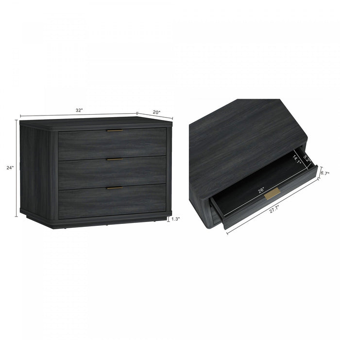 Evelyn Modern 32\" Nightstand in Charcoal Gray (3-Drawer) 