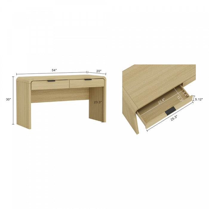 Grace Modern 54\" Office Desk in Natural Oak (2-Drawer) 