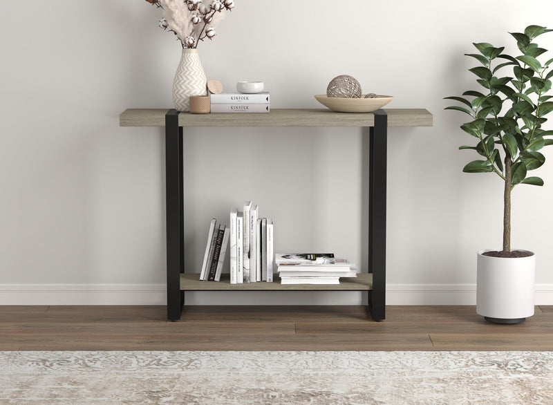 47” Console Table With 1 Shelf - Dark Taupe With Black Metal 