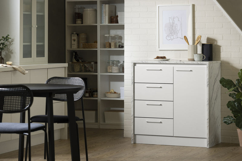 Myro Compact Kitchen Island With Storage - Faux White Marble And White 