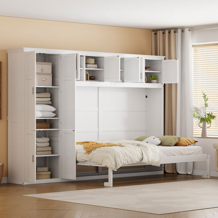 Eileen Space-saving Murphy Wall Bed With Cabinets, Queen Size - White 