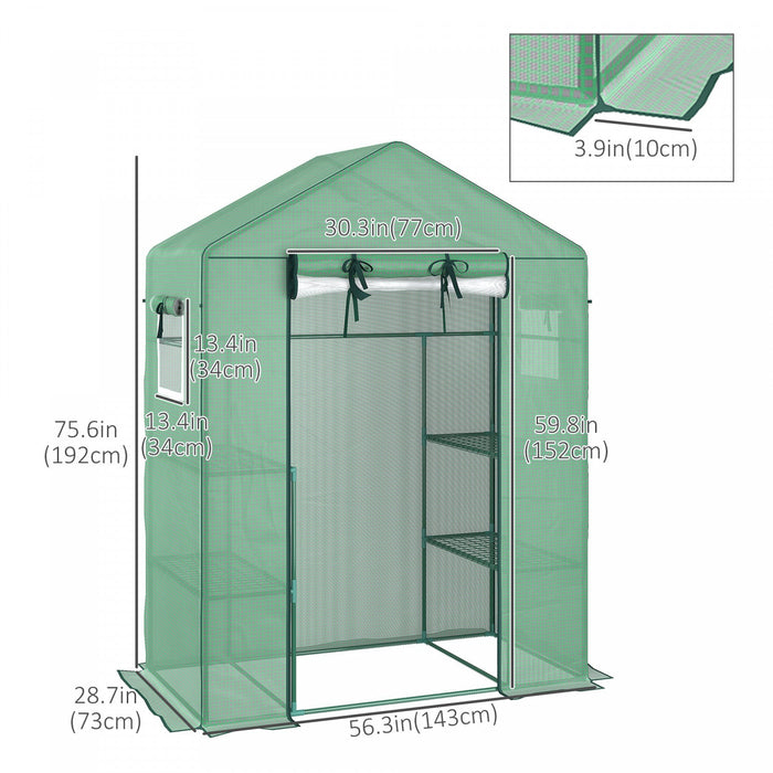 Outsunny Walk-in Mini Greenhouse With Mesh Door & Windows, Portable Garden Green House With 3 Tier S