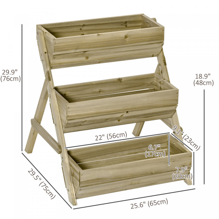 Outsunny 3 Tier Raised Garden Bed, Vertical Wooden Elevated Planter Box Kit For Flowers, Vegetables,