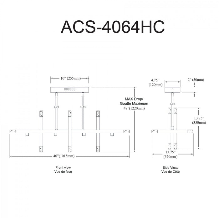 Dainolite Acasia Horizontal Chandelier 48w Matte Black Frosted Acrylic Diffuser Lamp