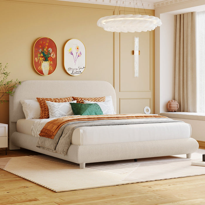 Sophie Teddy Fleece Upholstered Platform Bed with Soft Fabric and Sturdy Frame,Queen Size,Beige Queen Bed  