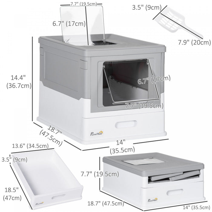 Pawhut Cat Litter Box, Top Entry Enclosed Kitty Litter Box With Scoop, Tray, Foldable Portable Kitte