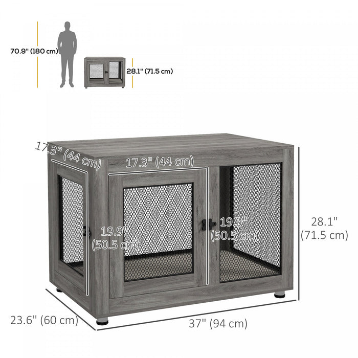 Pawhut Double-door Dog Crate Furniture For Medium Small Dogs, Pet Crate End Table With Water-resista