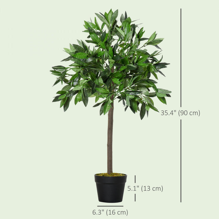 Outsunny 3FT Artificial Laurel Tree Set of 2, Lifelike Potted Fake Plant