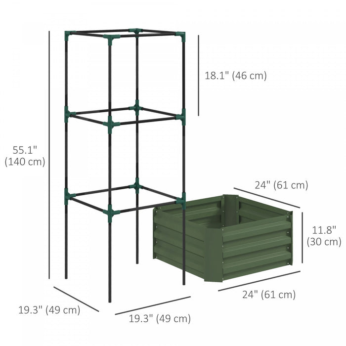 Outsunny Raised Garden Bed, 24\" X 24\" X 11.8\" Outdoor Galvanized Planter Box With 3-tier Trellis Tom