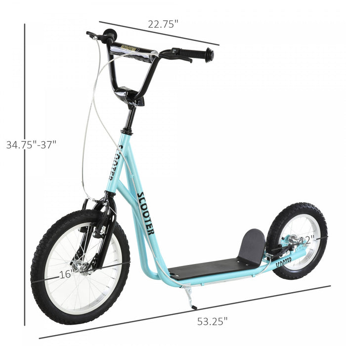 Aosom Youth Kick Scooter With Adjustable Handlebar And 16'' Inflatable Rubber Wheel For Kids And Tee