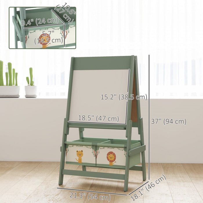 Qaba Art Easel For Kids, 3-in-1 Double-sided Kids Easel With Paper Roll, Whiteboard & Chalkboard, 2 Storage Boxes, Gift For Boys, Girls Ages 3-8, Green