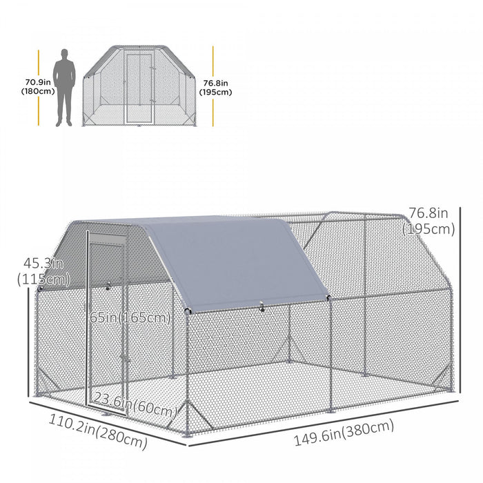 Pawhut Galvanized Large Metal Chicken Coop Cage Walk-in Enclosure Poultry Hen Run House Playpen Rabb