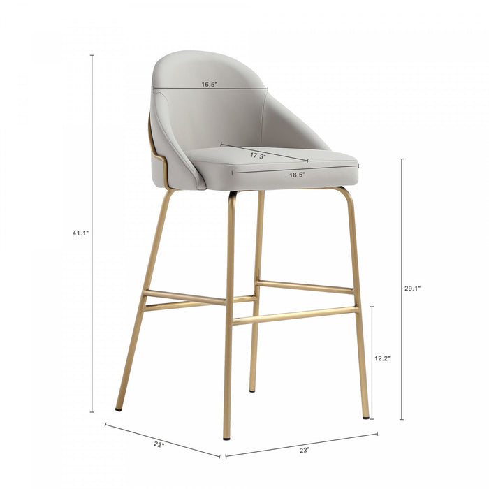 Gracie Modern Metal Upholstered Barstool in Stone Gray and Gold Bar Stool 