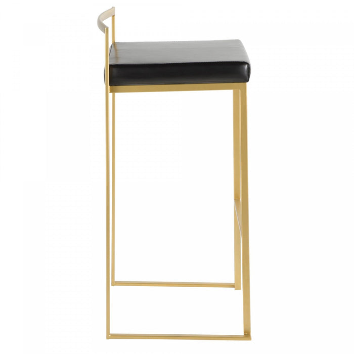 LumiSource Fuji Black Faux Leather Contemporary Barstool - Set of 2