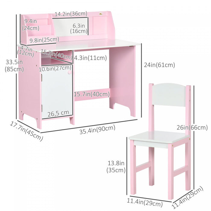 Qaba Kids Table And Chair Set With Whiteboard, 2 Pieces Toddler Table And Chair Set, Multi-usage Tod