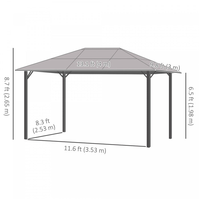 Outsunny 10' X 13' Patio Gazebo Aluminum Framed Polycarbonate Roof Hardtop Garden Canopy Party Tent 