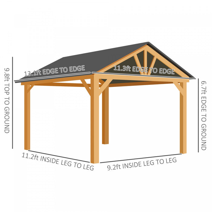 Outsunny 11' X 13' Wooden Gazebo Canopy Outdoor Sun Shade Shelter W/ Steel Roof, Solid Wood, Black &