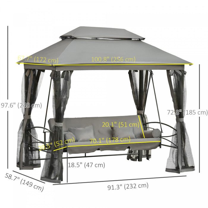 Outsunny 3 Person Outdoor Patio Daybed 3 In 1 Canopy Gazebo Swing Chair Garden Hammock With Mesh Mos