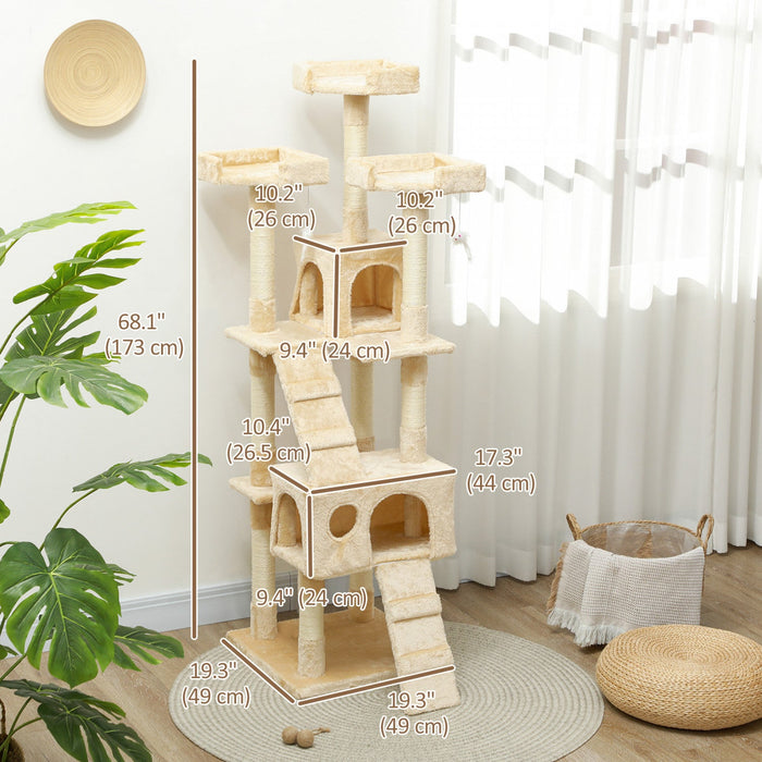 Pawhut 68 Inches Cat Tree, Multi-level Large Cat Tower Condo With Scratching Posts, Perches, Cat Hou