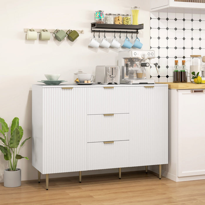 HOMCOM Sideboard Buffet Cabine w/ 3 Drawers and Adjustable Shelves, White