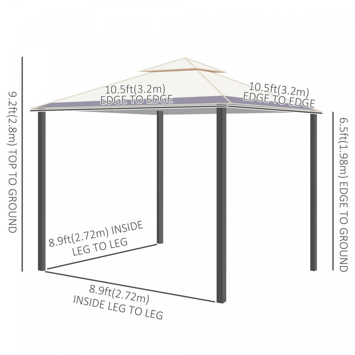 Outsunny 10' X 10' Soft Top Gazebo Canopy Tent W/ Double Roof, Eaves Design And Mesh Netting Sidewal