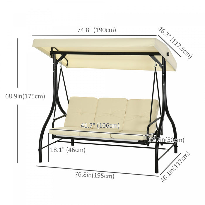Outsunny 3 Seater Patio Swing Chair Convertible Cushioned Porch Swing Bed Outdoor Swing With Canopy 