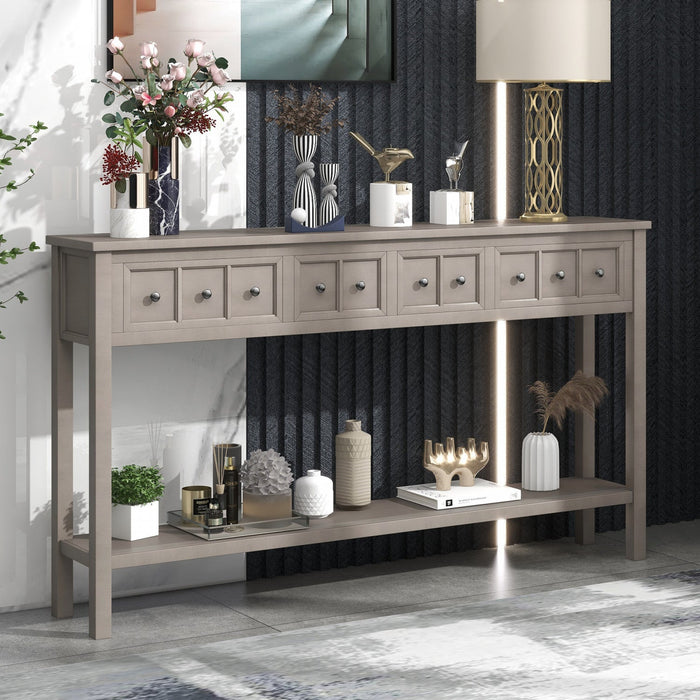 Michael Solid Wood Console Table For Entryway With Storage Drawers And Bottom Shelf - Grey 