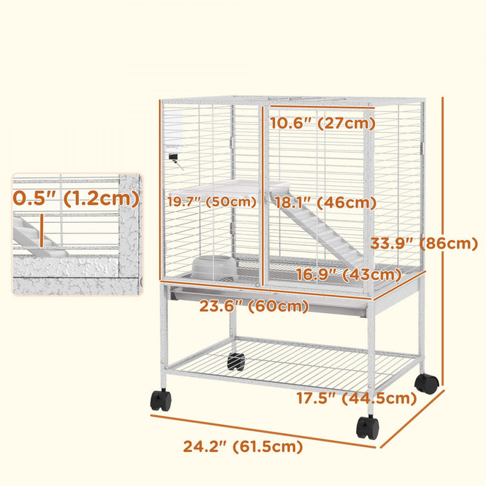 Pawhut Small Animal Cage With Wheels, Pet Playpen For Rat, Kitten, Ferrets, Chinchillas With Bottom 