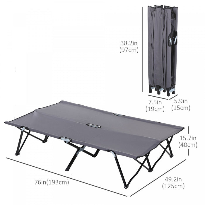 Outsunny 76" Two Person Folding Camping Cot With Carrying Bag, Grey