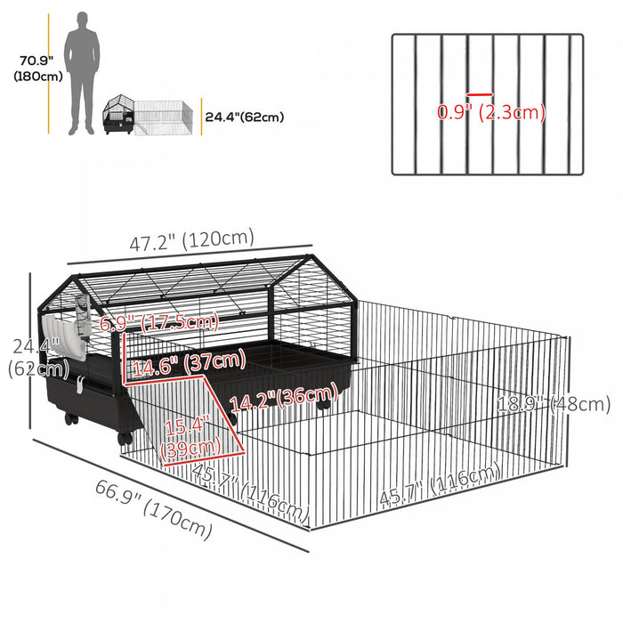Pawhut Metal Small Animal Cage, Rabbit Cage For Guinea Pig, Chinchilla, Hedgehog, Bunny With Removab