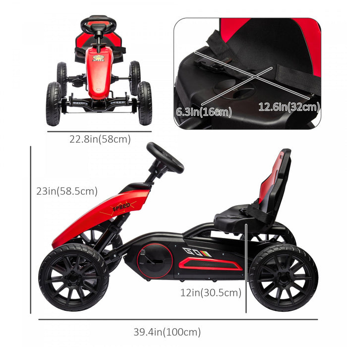 Aosom Pedal Go Kart For Kids, Pedal Powered Ride-On Car With Swing Axle, Adjustable Bucket, Handbrak