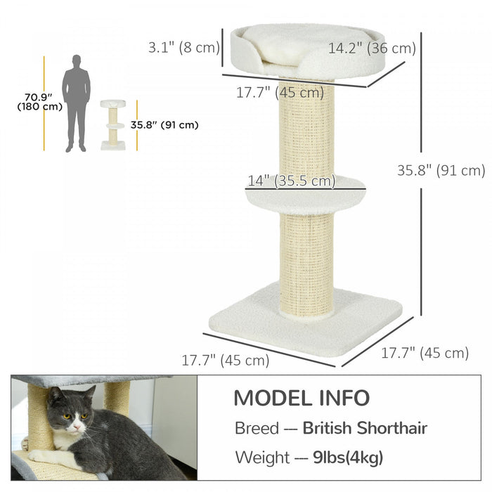 Pawhut 36\" Cat Tree Multi-level Kitty Tower With Sisal Mat Scratching Post, Cat Bed, Cushion, Perch,