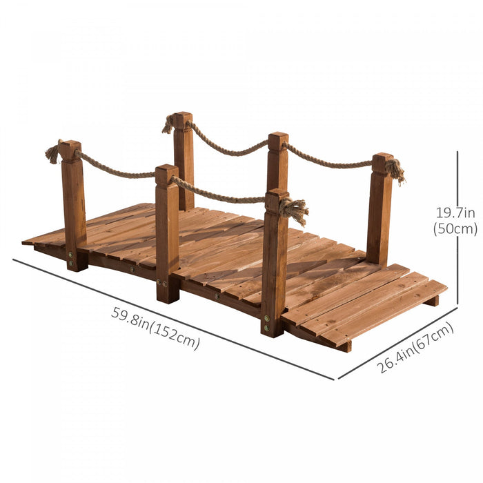 Outsunny 5ft Wooden Garden Bridge Outdoor Decorative Arc Footbridge With Hemp Rope Railings & Fir Co
