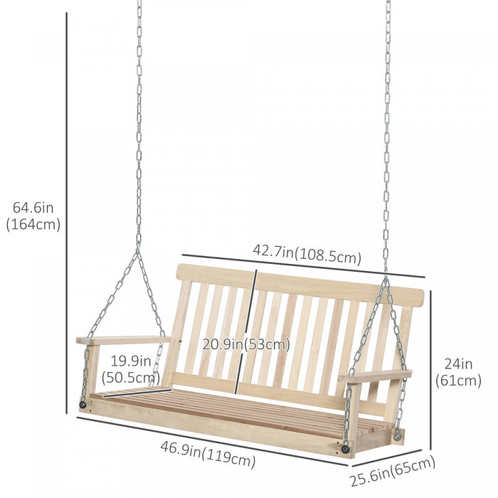 Outsunny 2-seater Porch Swing Outdoor Patio Swing Chair Seat With Slatted Build, Hanging Chains, Fir