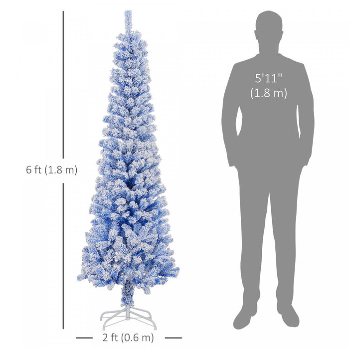 Homcom Snow Flocked Pencil Christmas Tree Slim Artificial Christmas Tree