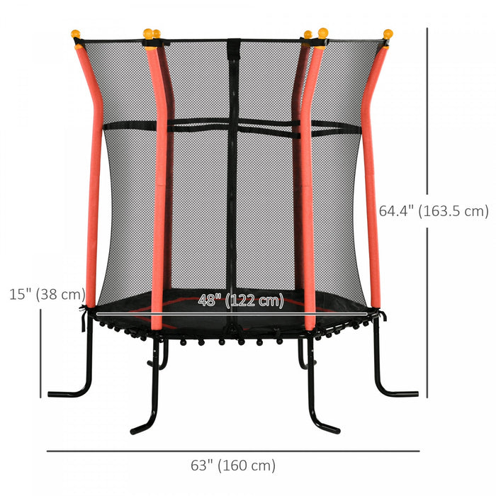 Soozier 63" Kids Trampoline Mini Indoor Bouncer Jumper with Enclosure Net Elastic Thick Padded Pole Gift for Child Toddler Age 3-10 Years Old Red