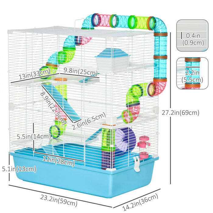 Pawhut 23\" Large Hamster Cage, Small Animal House, 5-level Gerbil Haven, Tunnel Tube System, With Wa