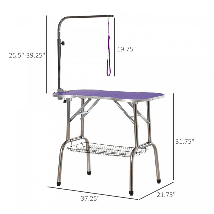 Pawhut 37\" Foldable Pet Grooming Table Dog Drying Table With Adjustable Arm Non-slip Rubber Tabletop