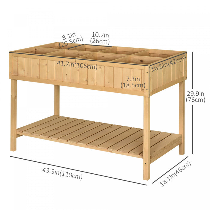 Outsunny 43.25\" X 18\" X 30\" Elevated Wooden Garden Plant Stand Outdoor Raised Natural Flower Bed 8 G