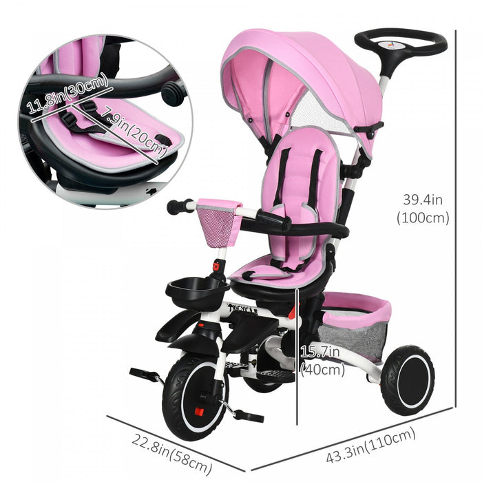 Aosom 6-in-1 Toddler Tricycle, Kids Trike With Rotatable Seat, Adjustable Push Handle, Safety Harnes