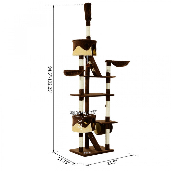Pawhut 94\"-102\" Huge Cat Tree Ceiling High Cat Condo Scratching Post Activity Center Multi-level Pla