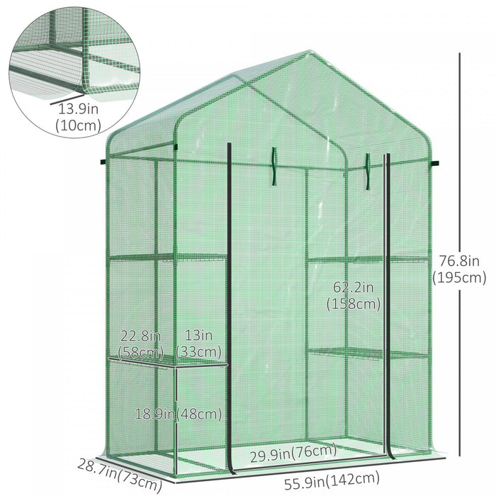 Outsunny 56\" X 29\" X 77\" Mini Greenhouse, Walk-in Greenhouse, Garden Hot House With 4 Shelves, Roll-