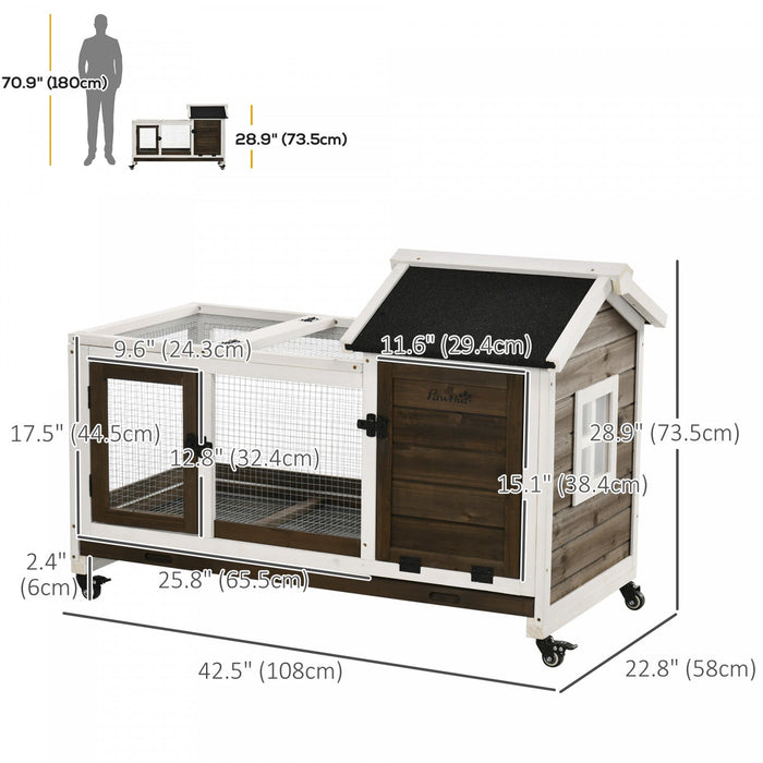 Pawhut Indoor Rabbit Hutch With Wheels, Bunny Cage With Ramp, Run, Pull Out Tray, Suitable For Rabbi