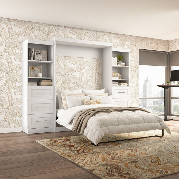 Bestar Pur Queen Murphy Bed and Two Shelving Units with Drawers 115-Inch Wall Bed