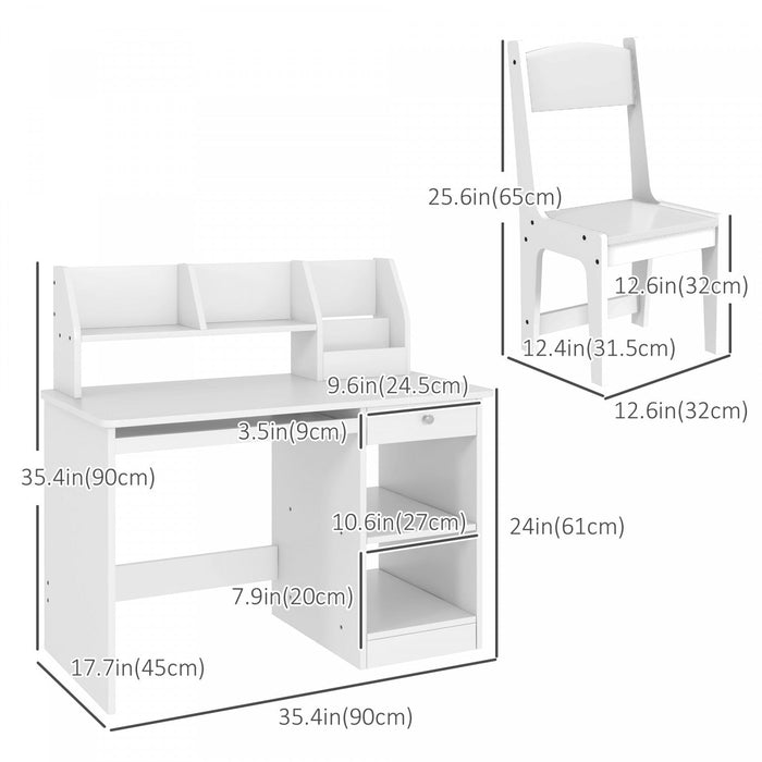 Qaba Kids Desk And Chair Set For 5-8 Year Old With Storage, Study Table And Chair For Children, Whit