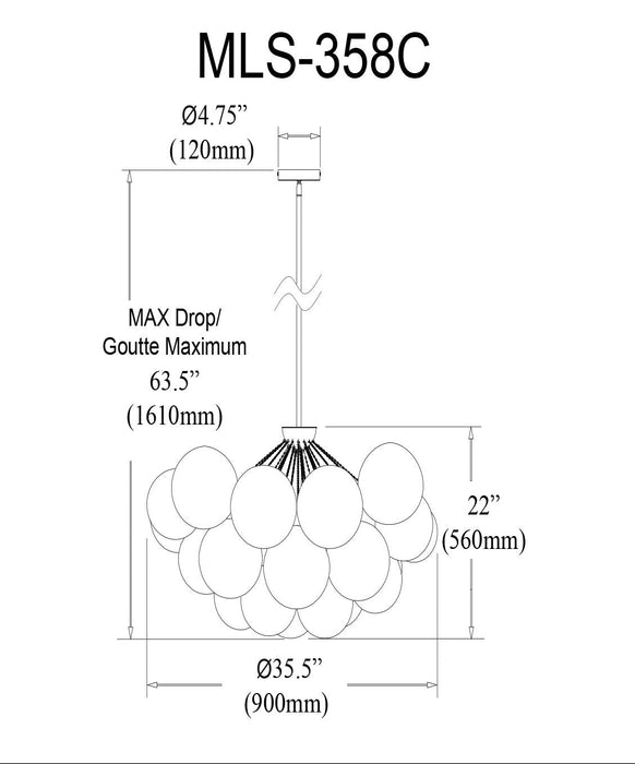 Dainolite Miles 8 Light Chandelier Matte Black Frosted Glass Lamp
