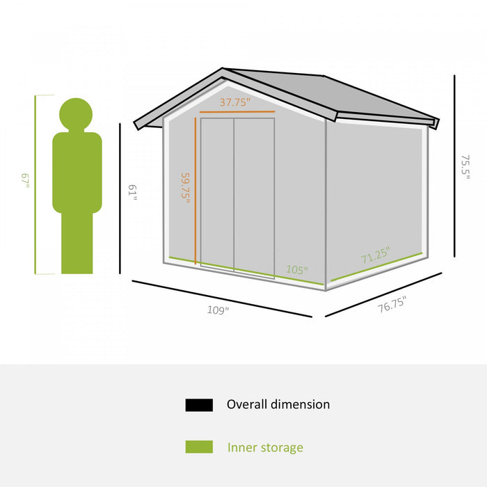 Outsunny 9' X 6' Garden Storage Shed With Floor Foundation, Metal Tool Storage House With Double Doo